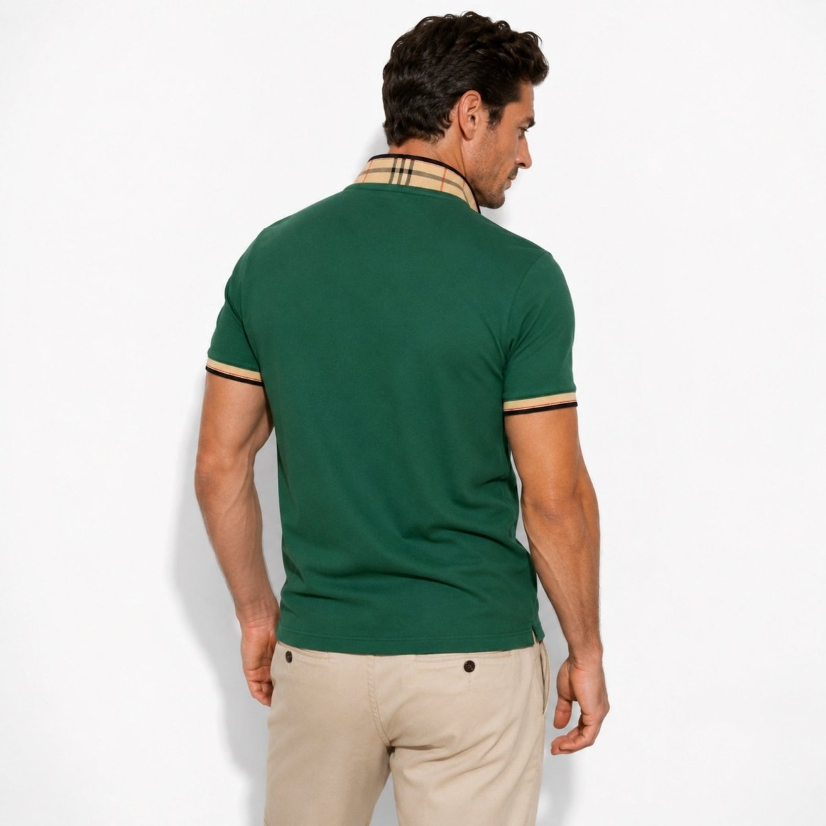 Men's Elegant Polo Shirt with Check Collar, Smart Casual Short Sleeve Polo