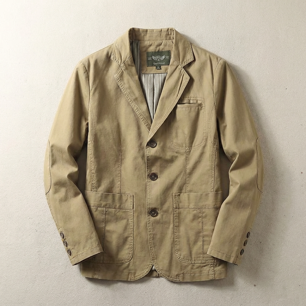 Men's Italian Cotton Blazer, Loose Fit with Three-Button Closure