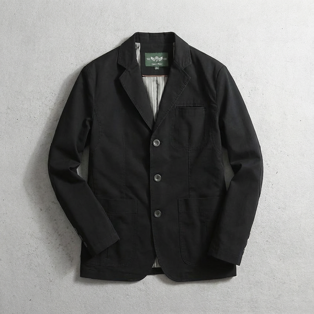 Men's Italian Cotton Blazer, Loose Fit with Three-Button Closure