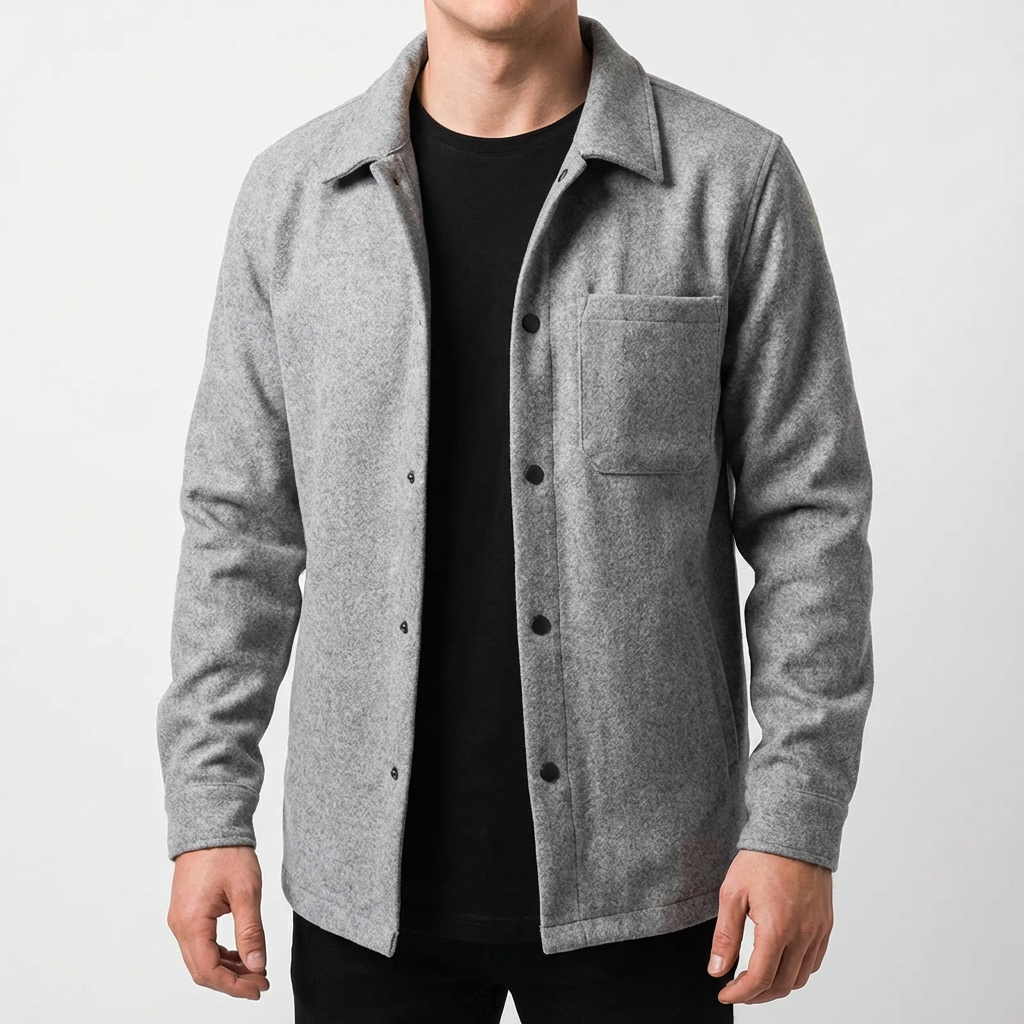 Men's Brushed Cotton Jacket, Button-Down Lapel for Autumn Layering
