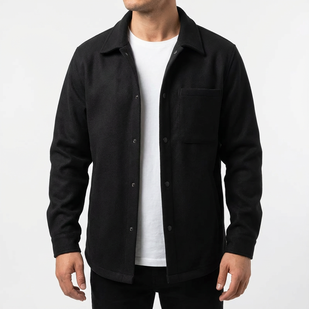 Men's Brushed Cotton Jacket, Button-Down Lapel for Autumn Layering