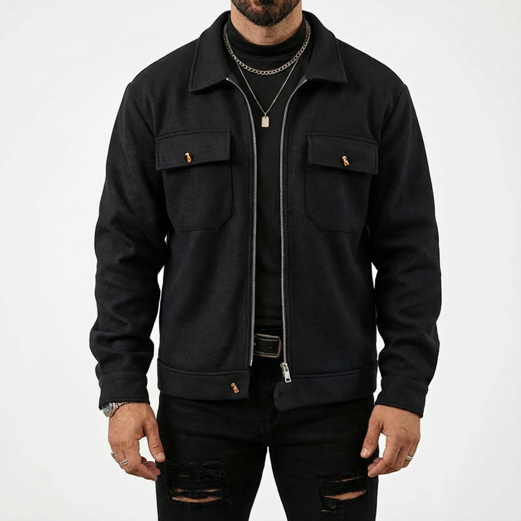 Men's Brushed Cotton Jacket, Button-Down Lapel for Autumn Layering