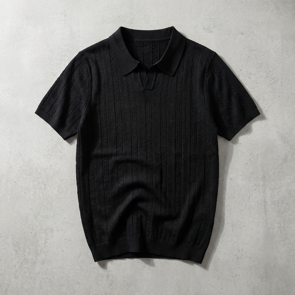Portofino Jacquard Knit Polo for Men, Striped V-Neck Short-Sleeve Top