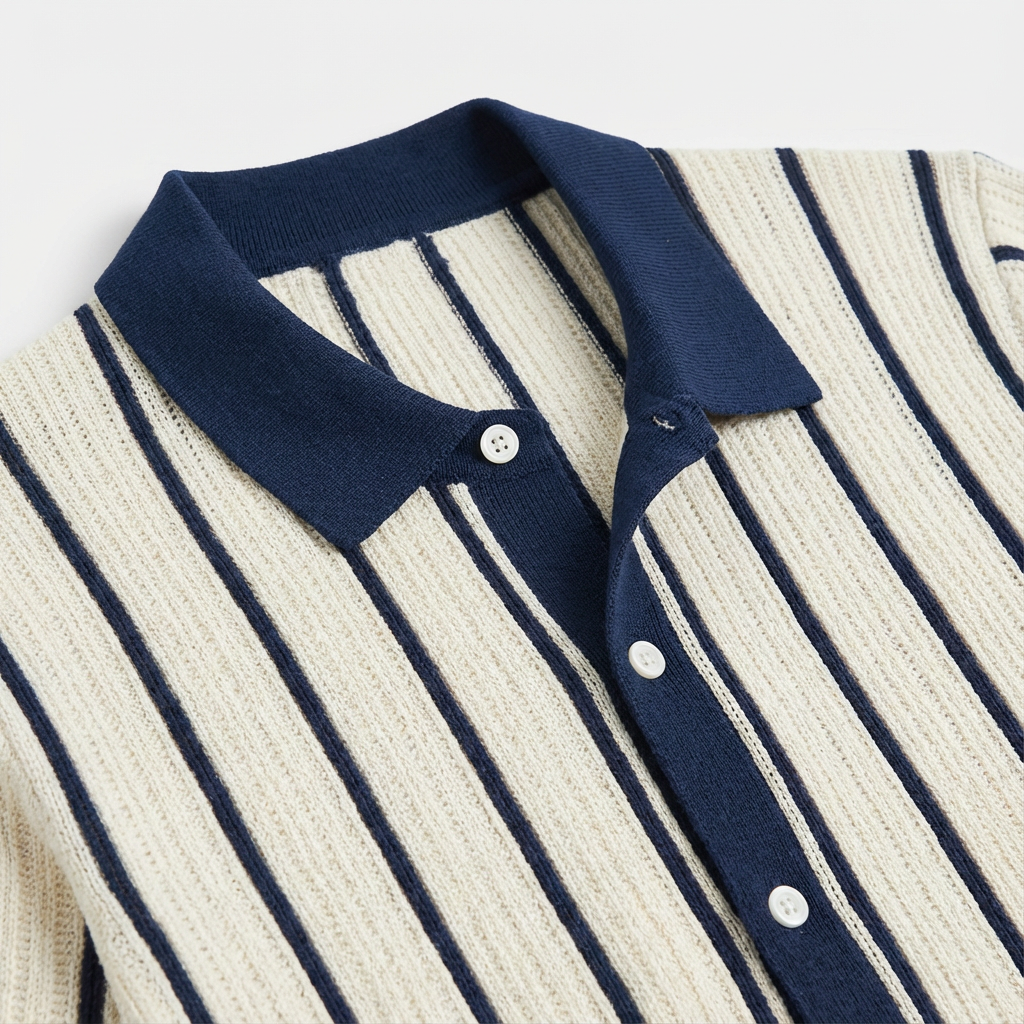 Portofino Striped Knit Polo for Men, Breathable Cotton Classic Collar