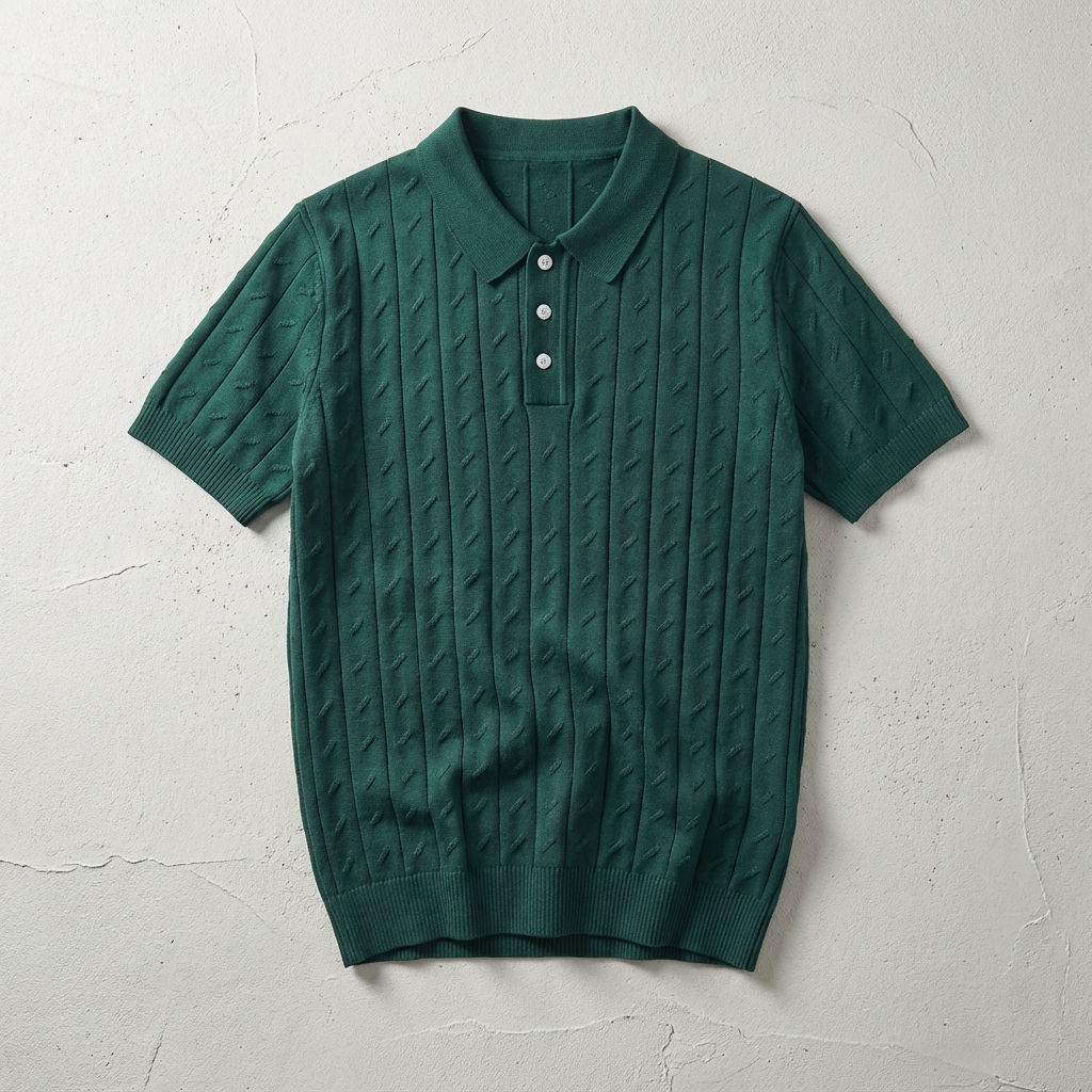 Men's Jacquard Knit Polo, Breathable Tailored Fit Short Sleeve