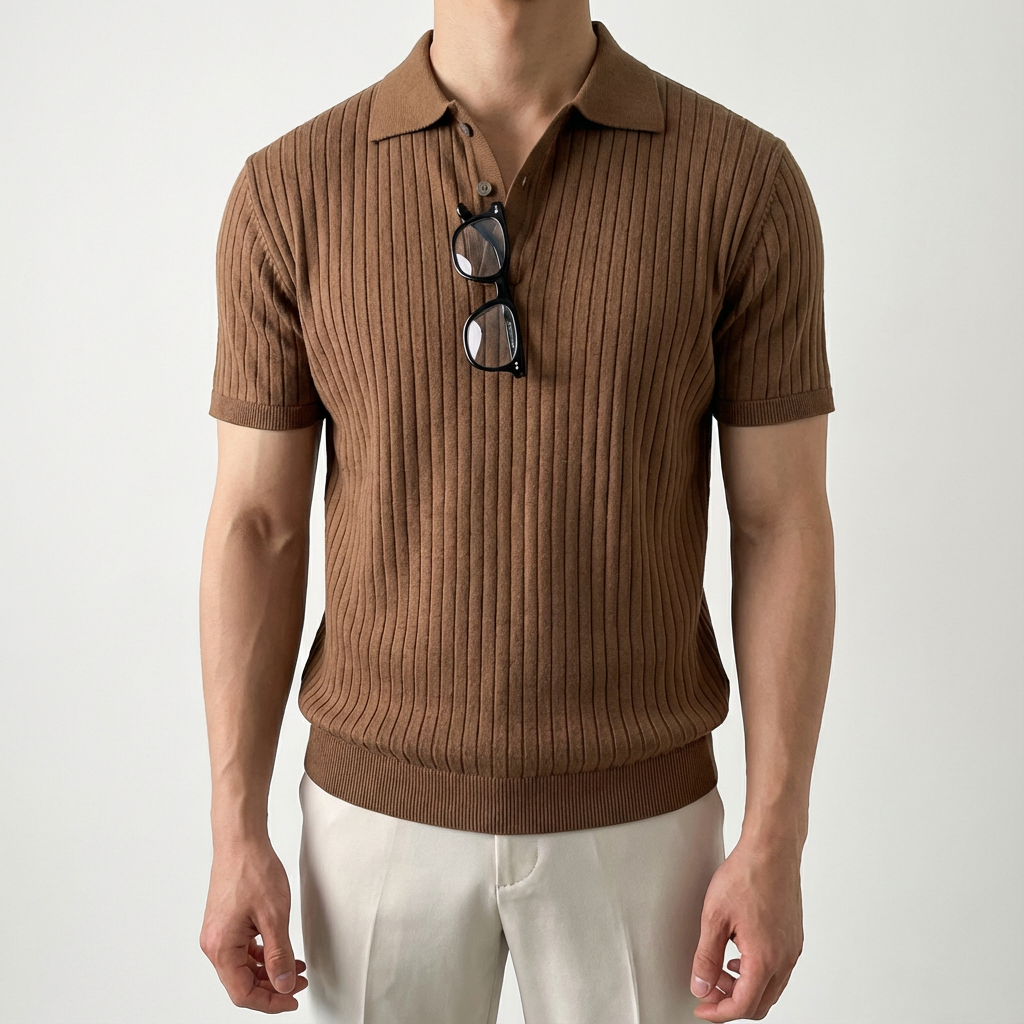 Valencia Striped Polo for Men, Ribbed Knit Short-Sleeve Casual Top