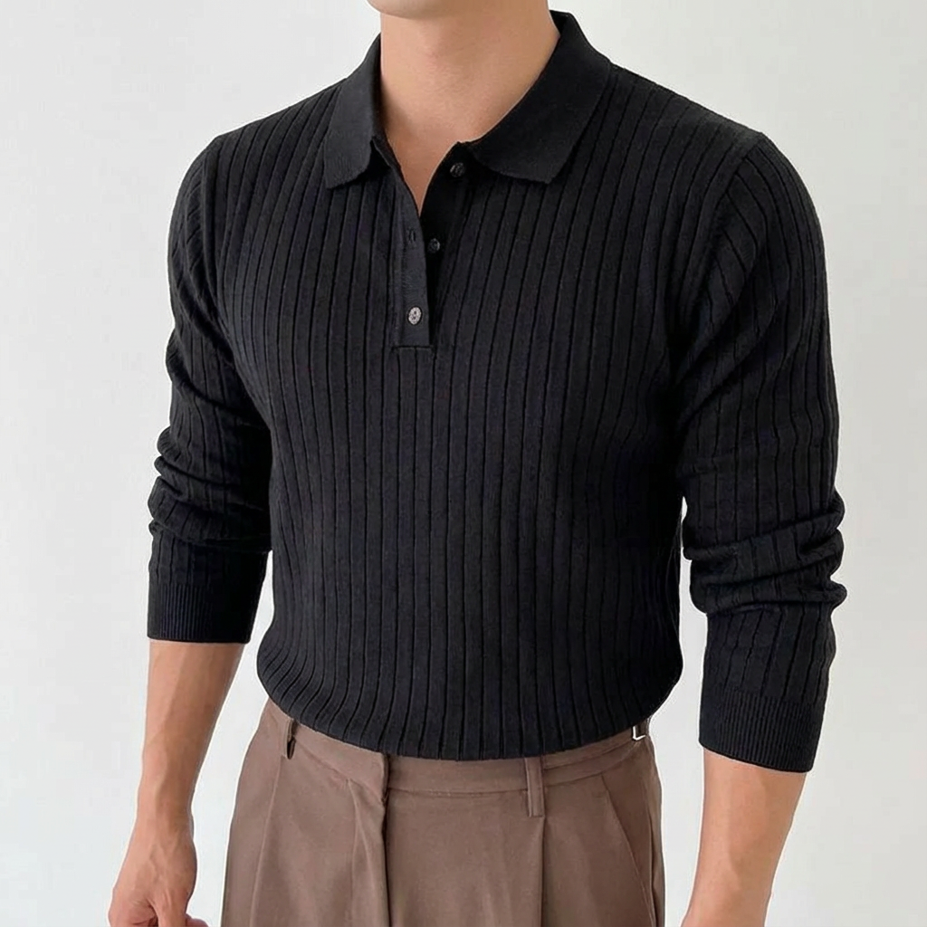 Monaco Knit Leisure Polo for Men - Long-Sleeve Button-Down Polo