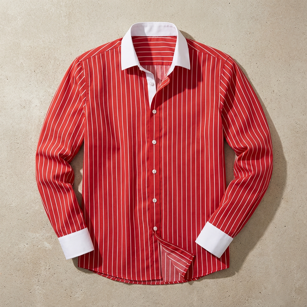 Men's Striped Knit Shirt, Breathable Cotton Contrasting Collar