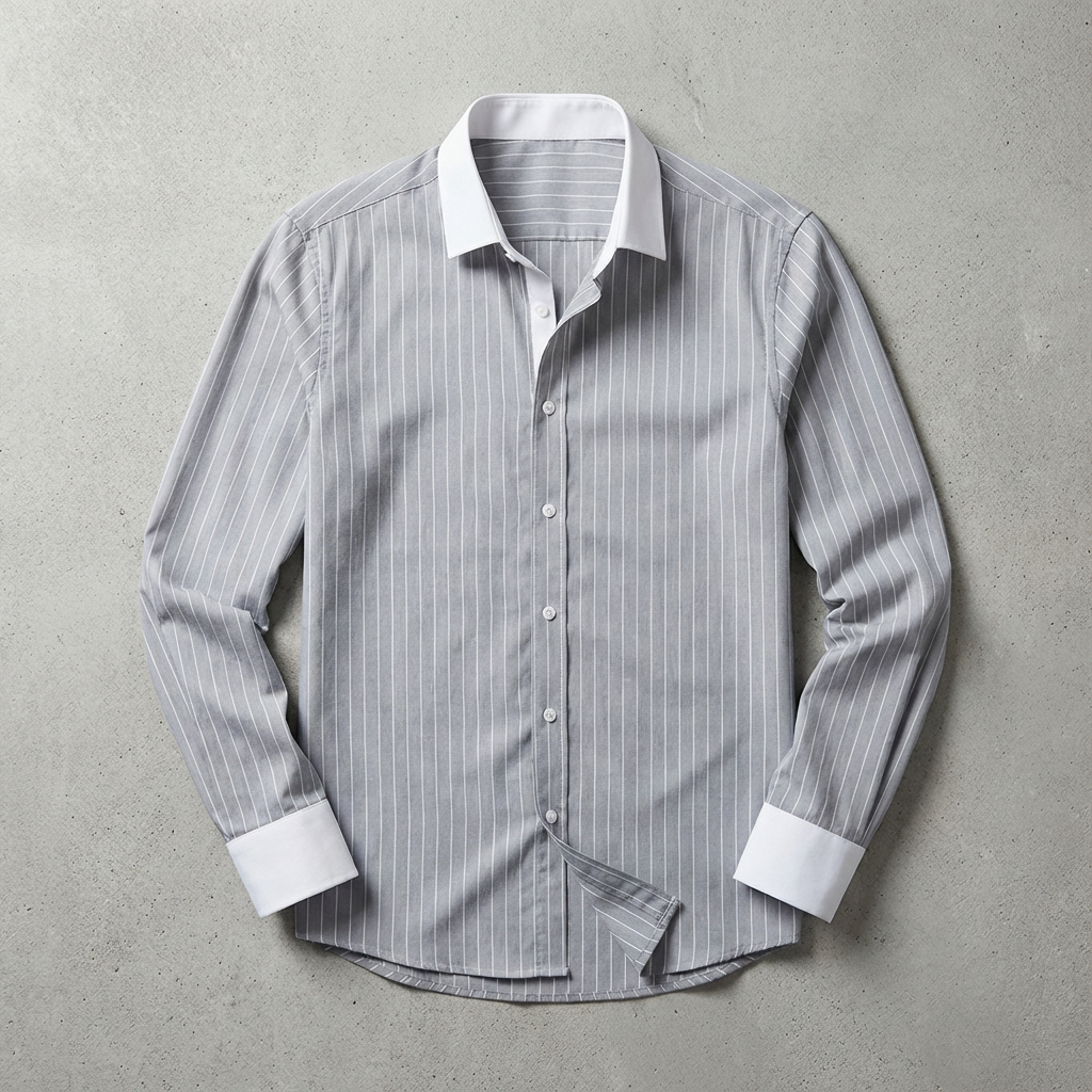 Men's Striped Knit Shirt, Breathable Cotton Contrasting Collar