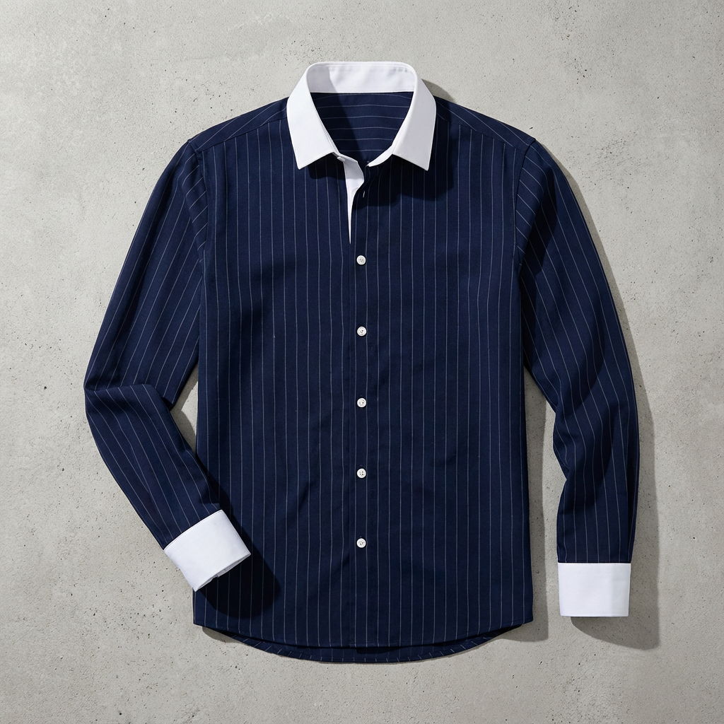 Men's Striped Knit Shirt, Breathable Cotton Contrasting Collar