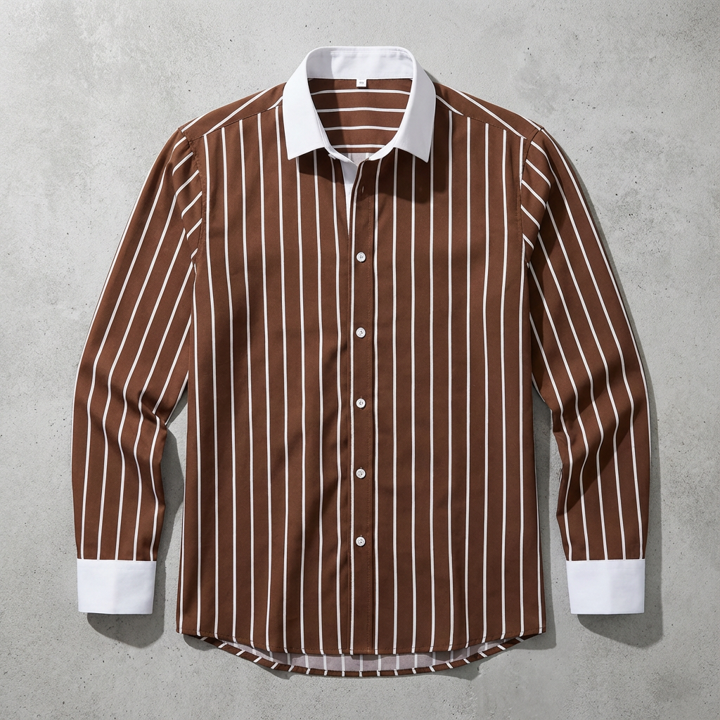 Men's Striped Knit Shirt, Breathable Cotton Contrasting Collar