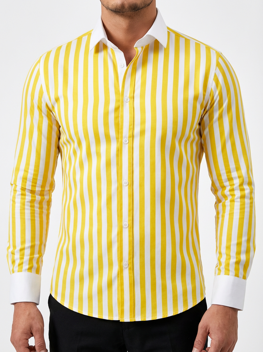 Men's Striped Knit Shirt, Premium Blend Contrasting Collar Detail