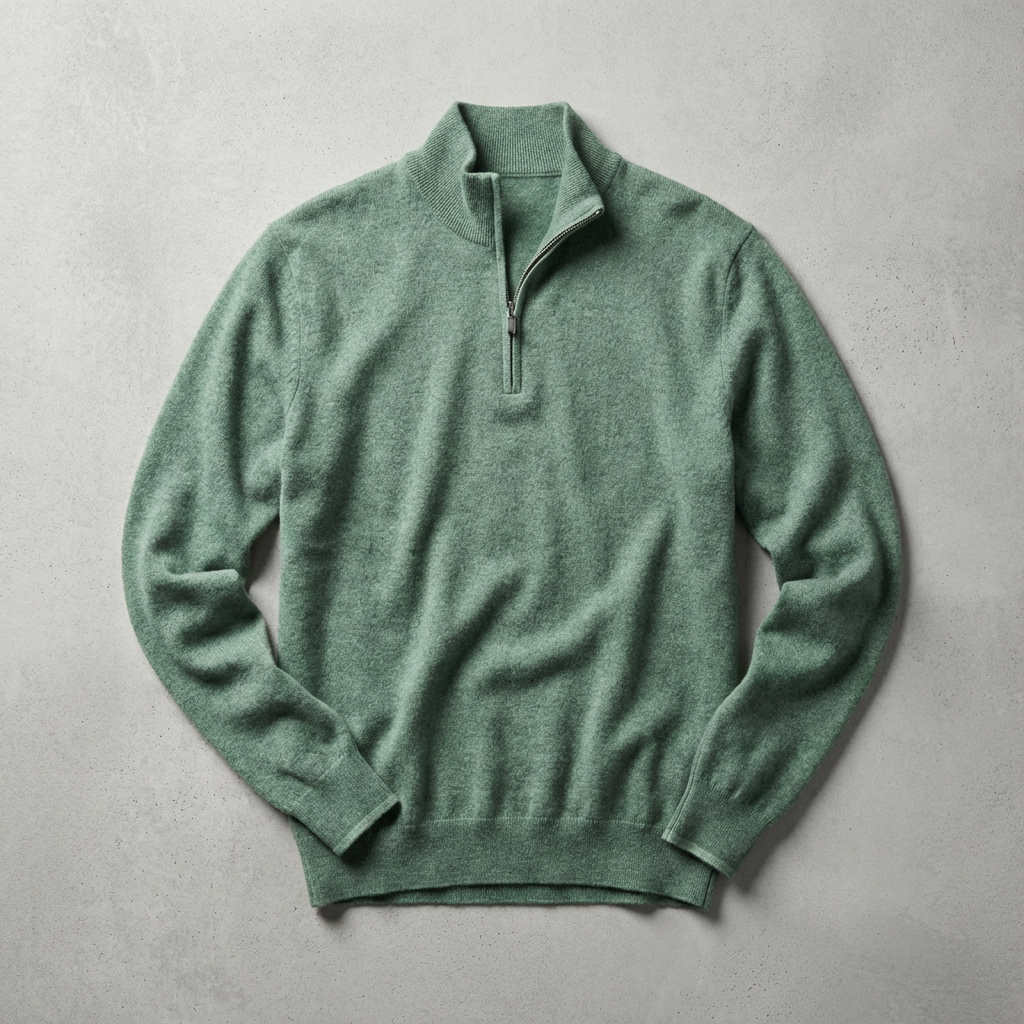 Capri Cashmere Quarter Zip, Ribbed Cuff Layering Piece for Men