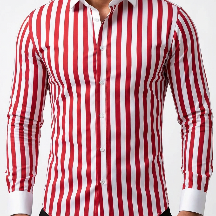 Men's Striped Knit Shirt, Premium Blend Contrasting Collar Detail