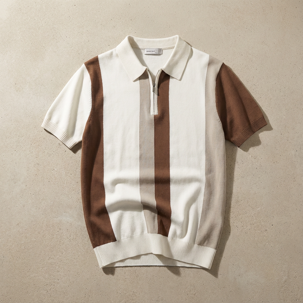 Men's Ice Silk Knit Zip Polo, Breathable Western-Inspired Design