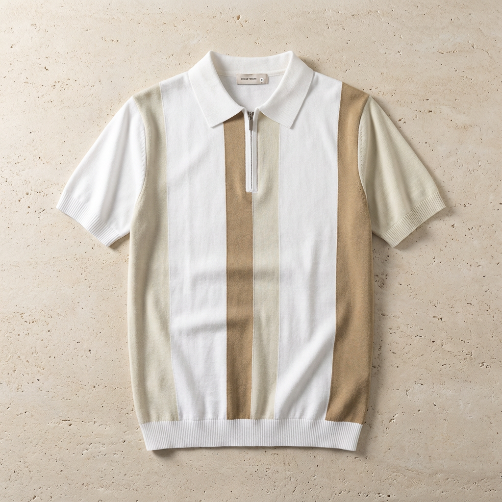 Men's Ice Silk Knit Zip Polo, Breathable Western-Inspired Design