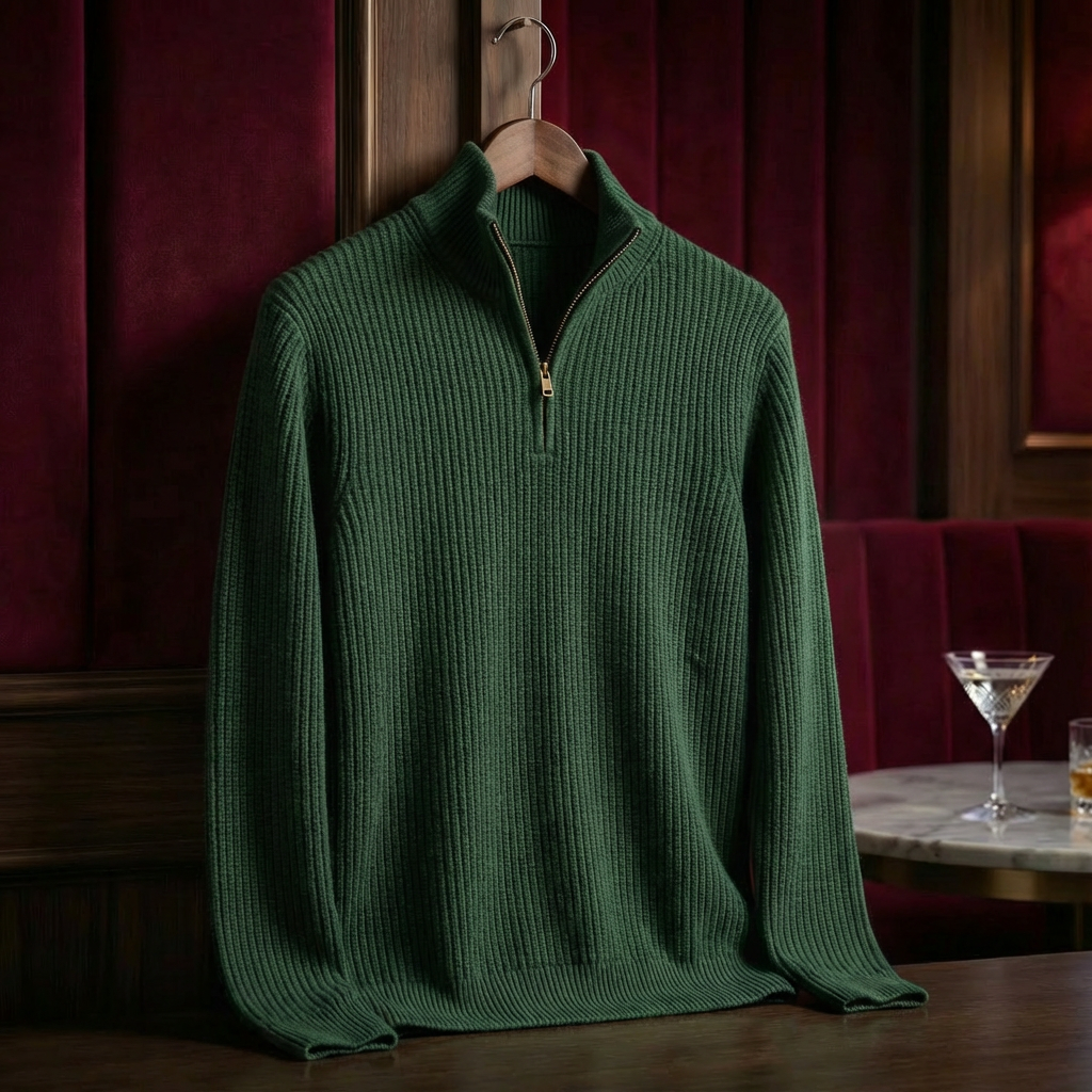 Greybourne Cotton Knit for Men - Stand-Up Collar Zip Sweater