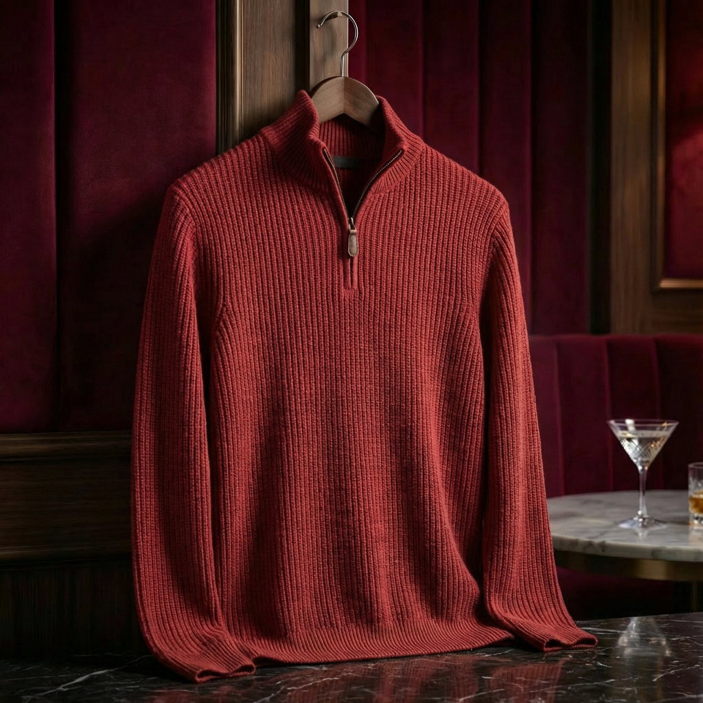 Greybourne Cotton Knit for Men - Stand-Up Collar Zip Sweater