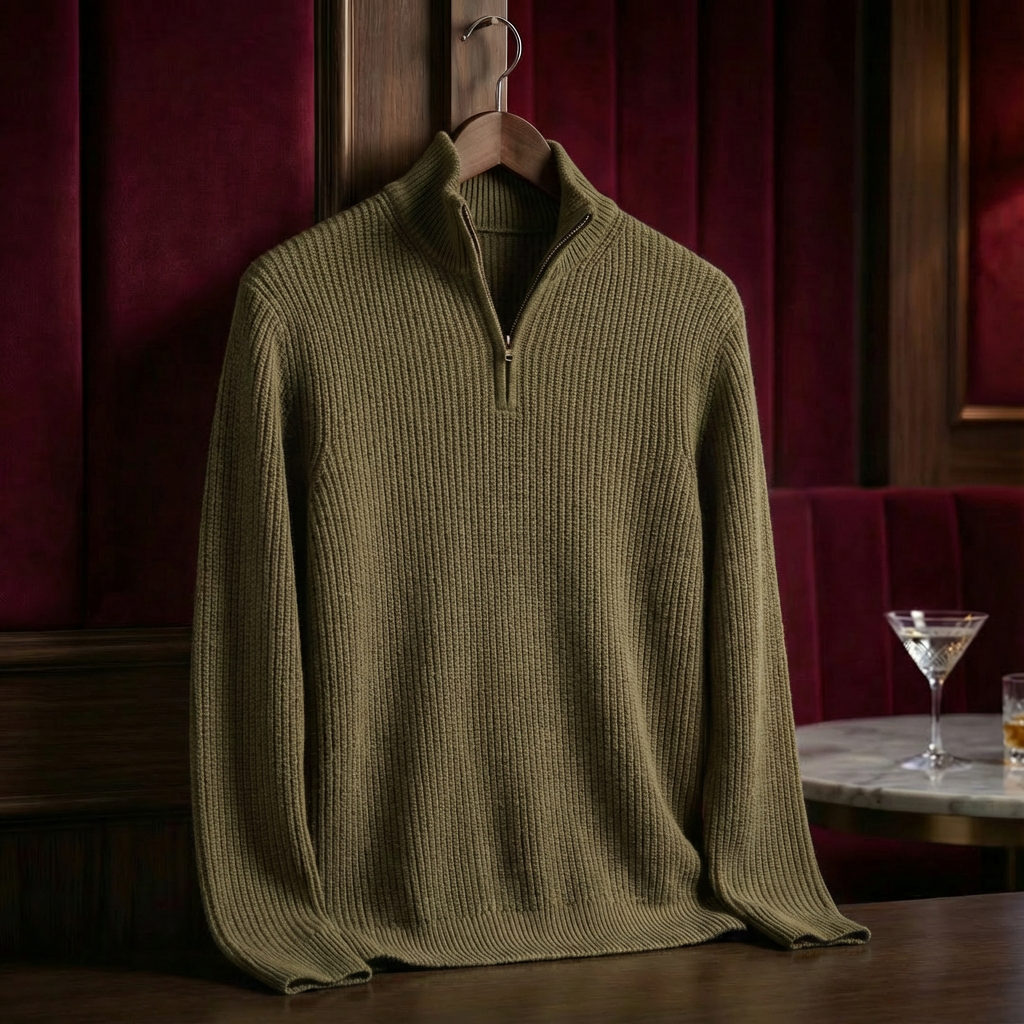 Greybourne Cotton Knit for Men - Stand-Up Collar Zip Sweater