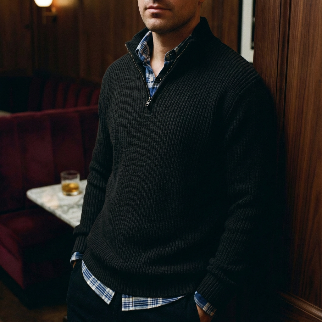 Florence Cotton Quarter-Zip for Men, Warm Layering Piece with Zip Detail