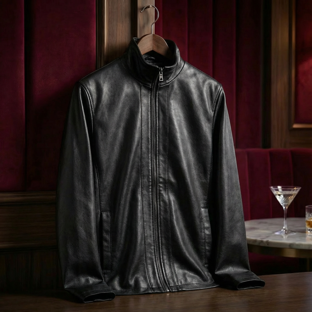 Men's Full-Grain Leather Jacket, Tailored Fit Classic Lapel Collar