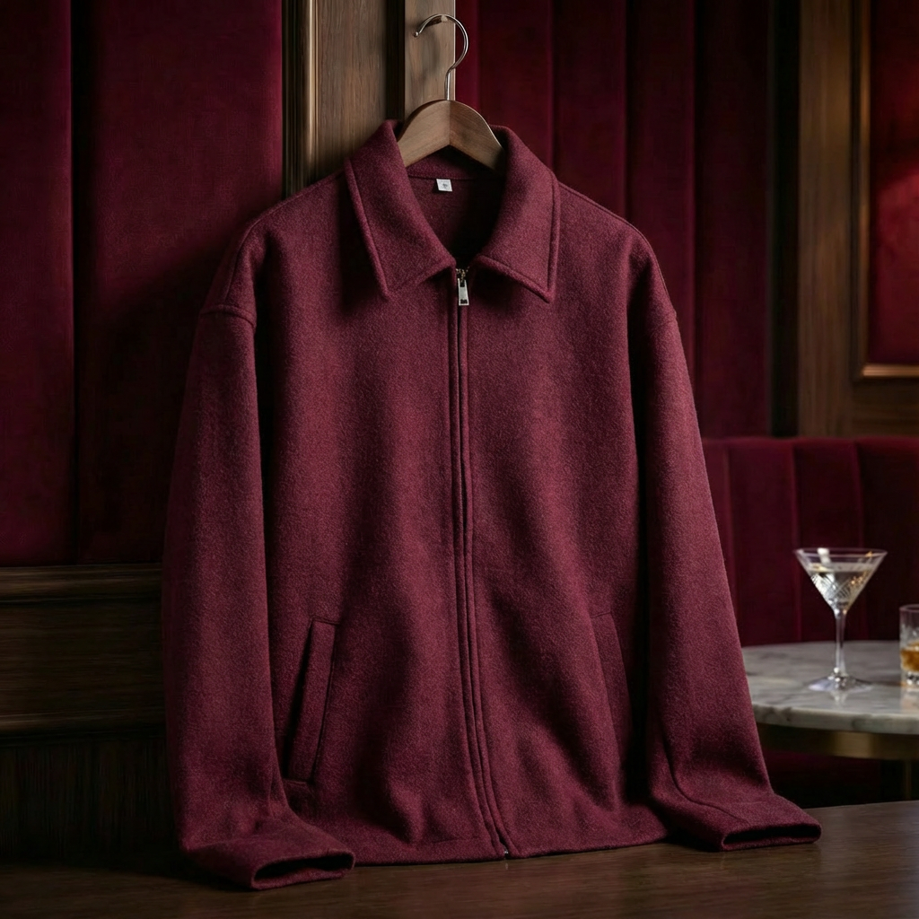 Men's Italian Wool Moto Jacket, Tailored Fit with Zipper Closure