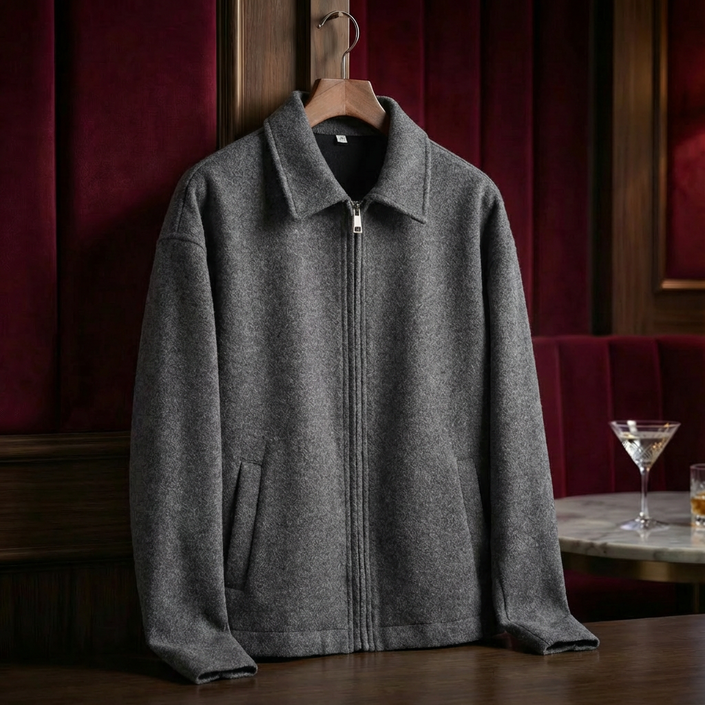 Men's Italian Wool Moto Jacket, Tailored Fit with Zipper Closure