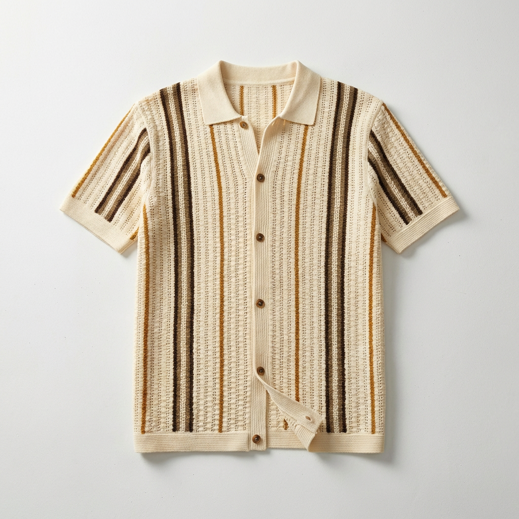 Monaco Knit Polo Shirt for Men, Striped Cotton Blend Classic Collar Polo