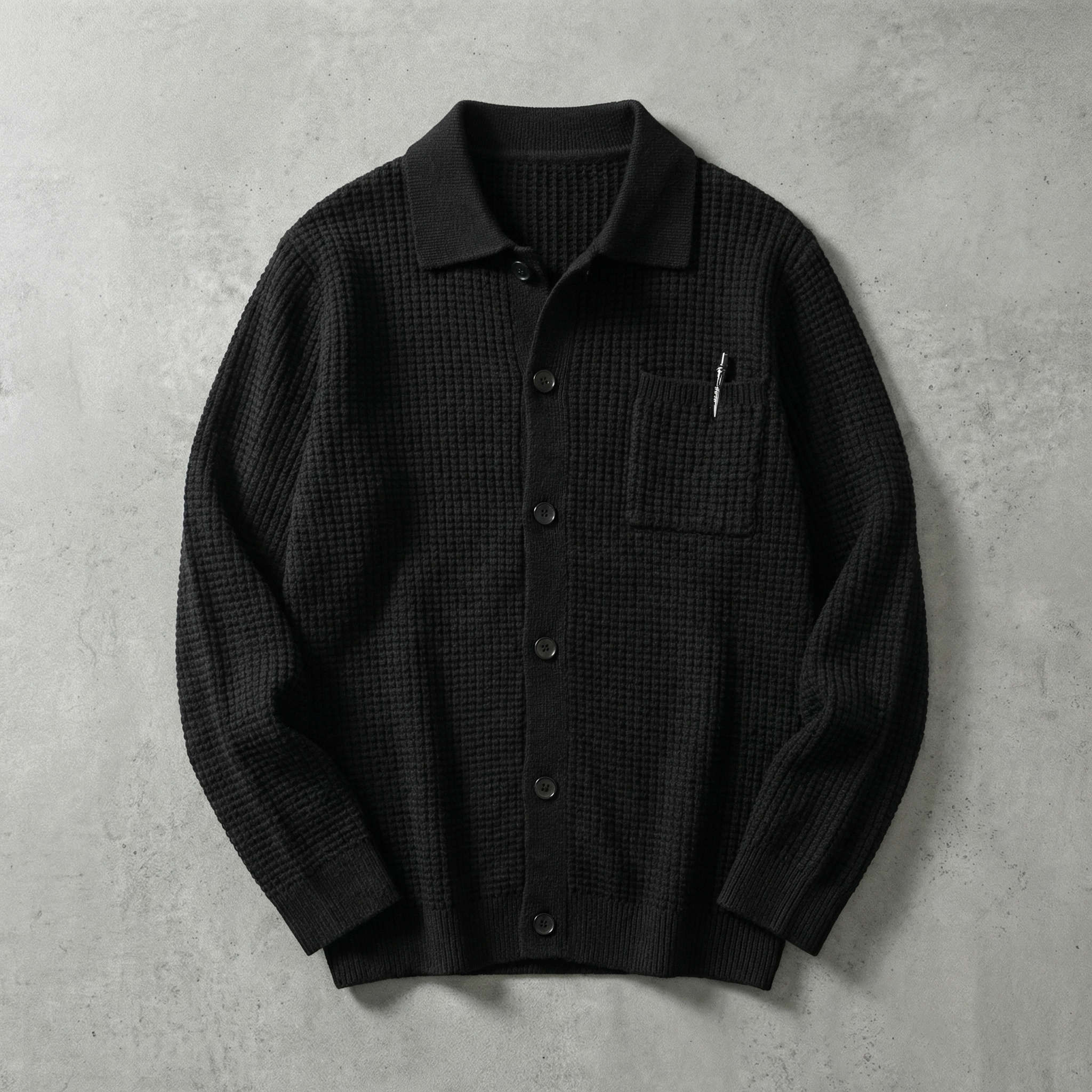 Malta Men's Knitted Cardigan - Waffle Knit Polo Collar Sweater