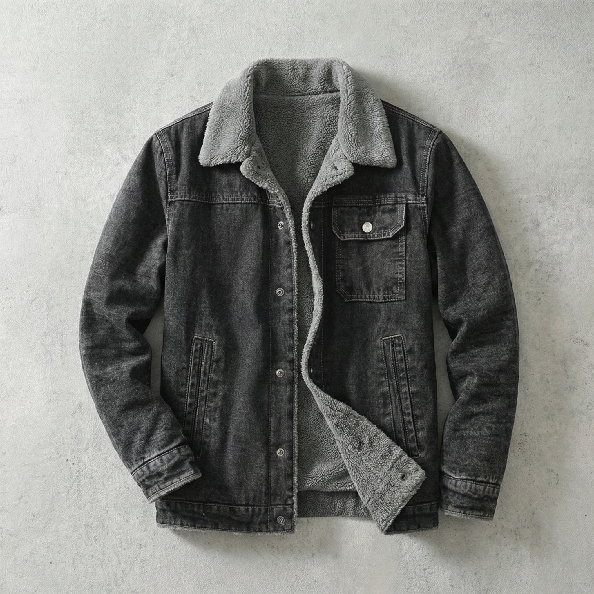 Leo Men's Denim Jacket - Fleece-Lined Cotton Blend Casual Jacket