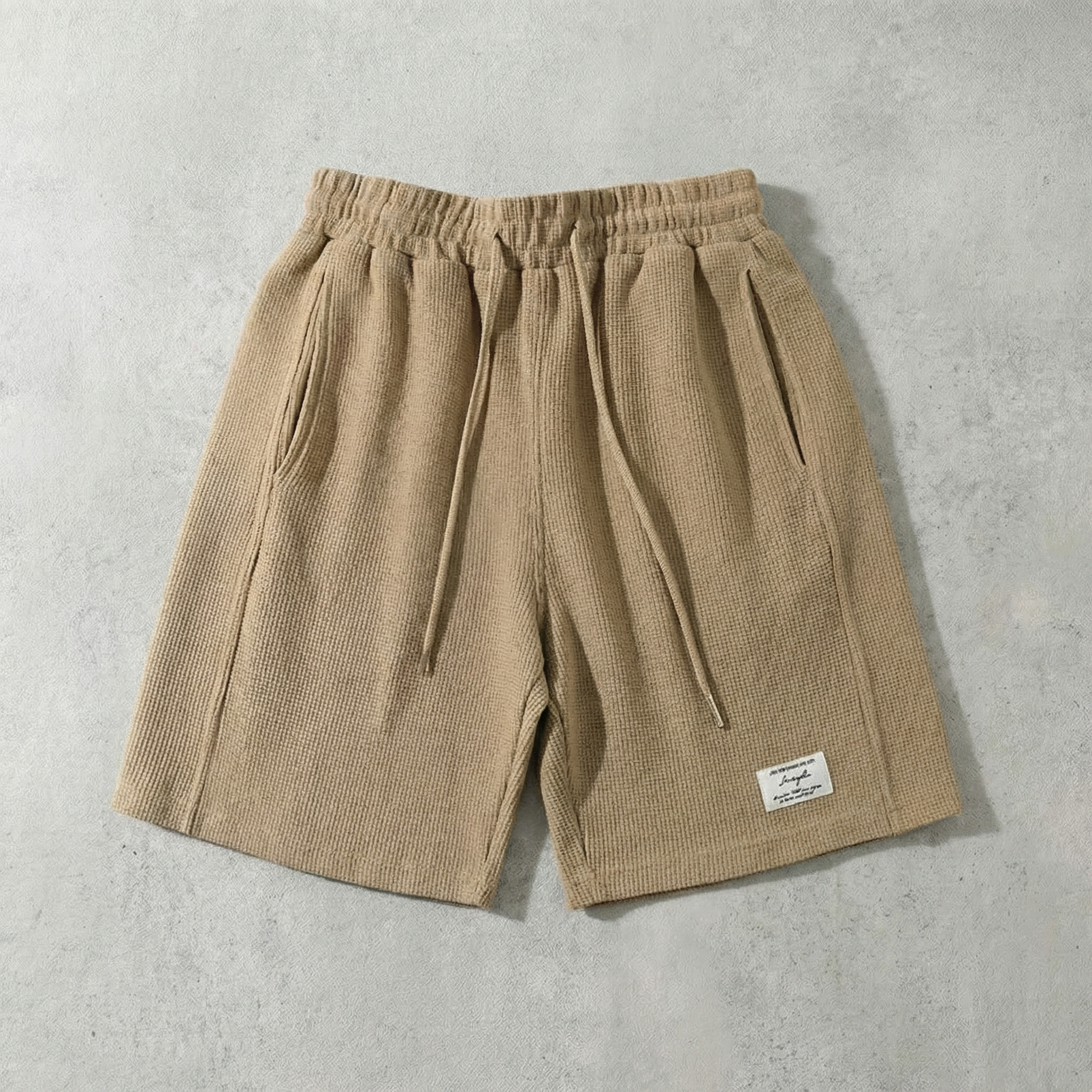 Marino Casual Shorts for Men - Waffle Pattern Cotton Blend Khaki Shorts