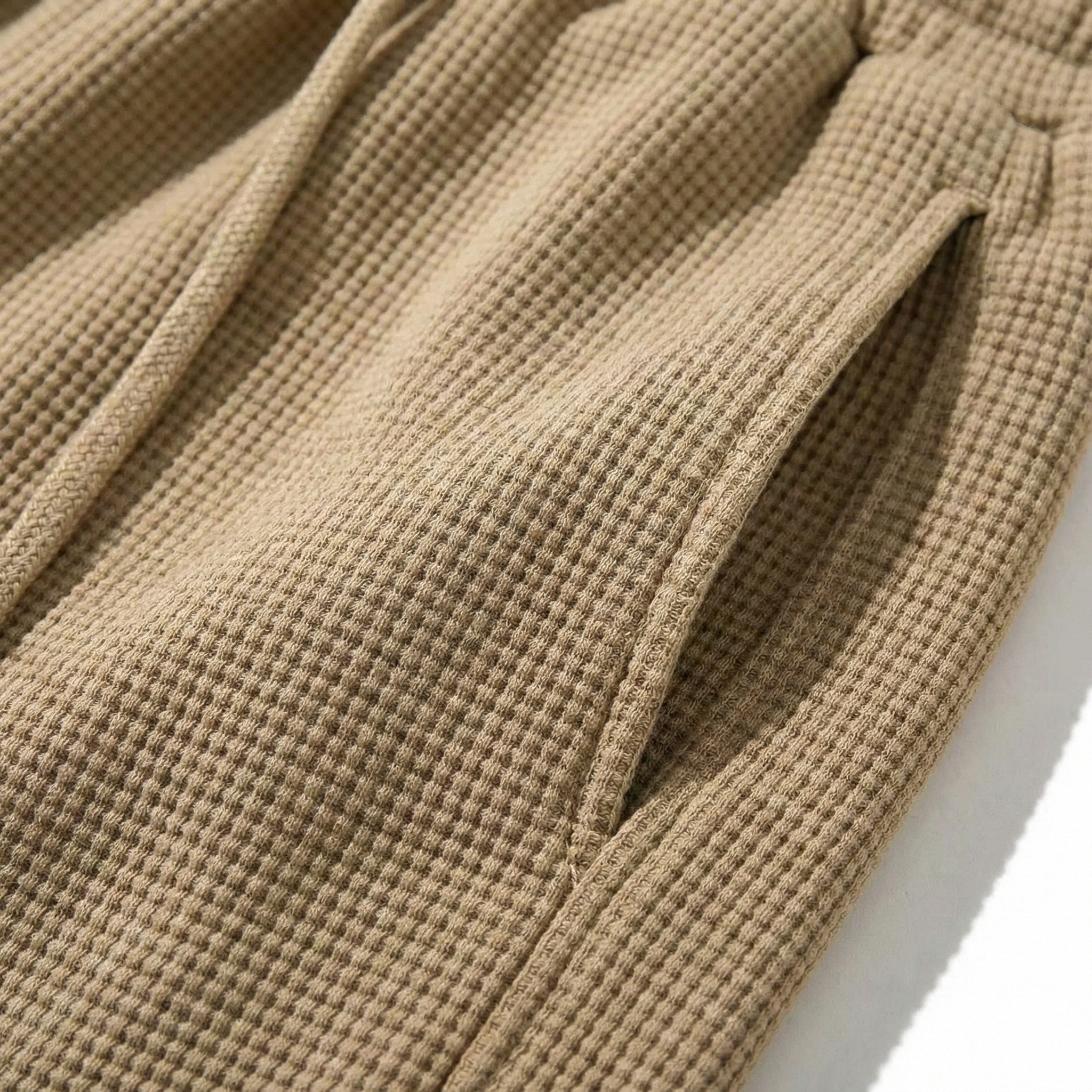 Marino Casual Shorts for Men - Waffle Pattern Cotton Blend Khaki Shorts