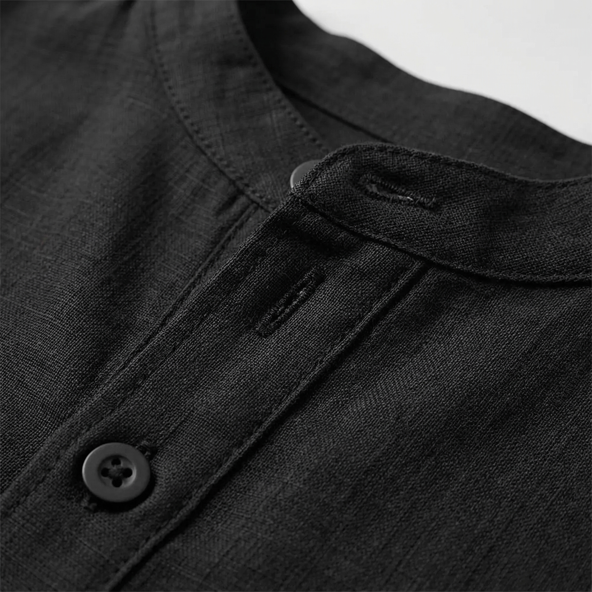 Men's Cotton Linen Henley Shirt, Short Sleeve with Chest Pocket