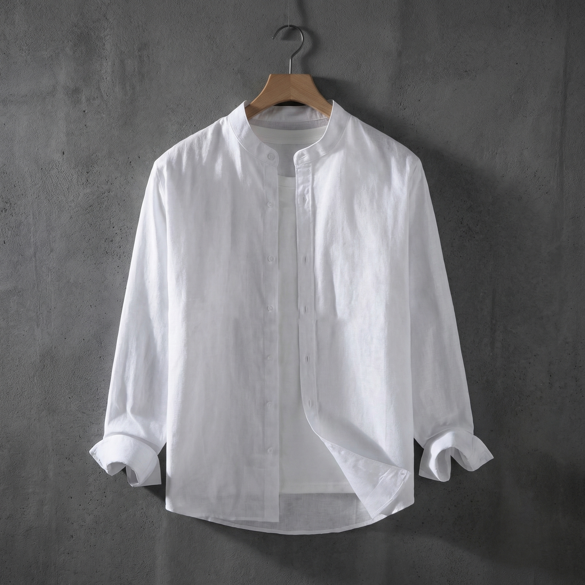 Siena Vintage Linen Shirt for Men, Stand Collar Long-Sleeve Casual Shirt