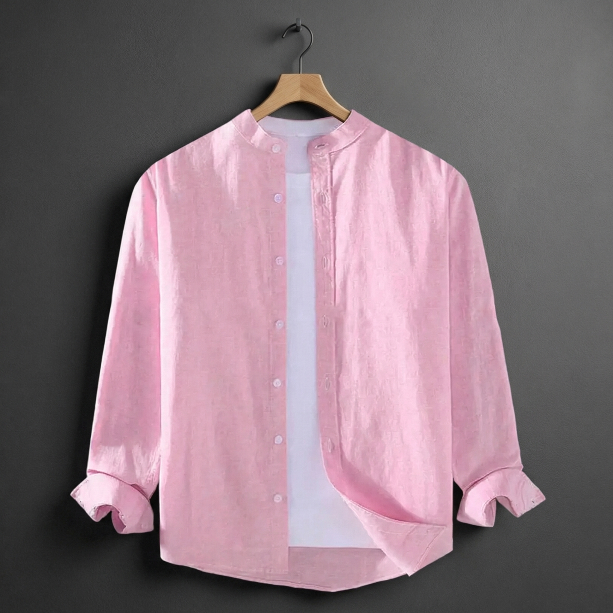 Siena Vintage Linen Shirt for Men, Stand Collar Long-Sleeve Casual Shirt