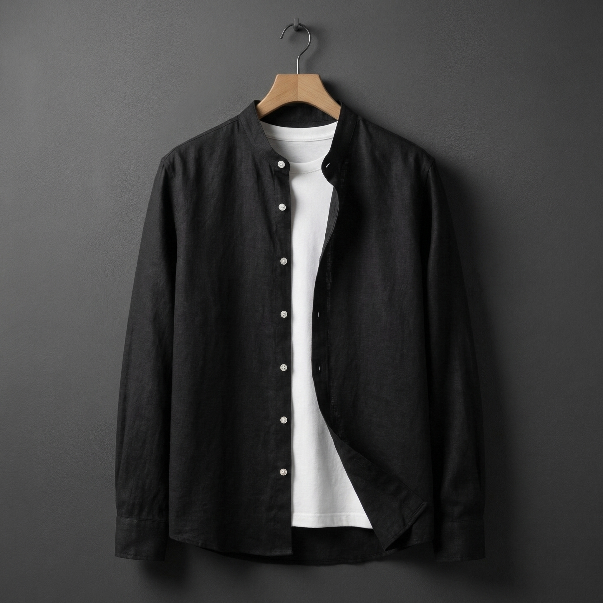 Siena Vintage Linen Shirt for Men, Stand Collar Long-Sleeve Casual Shirt