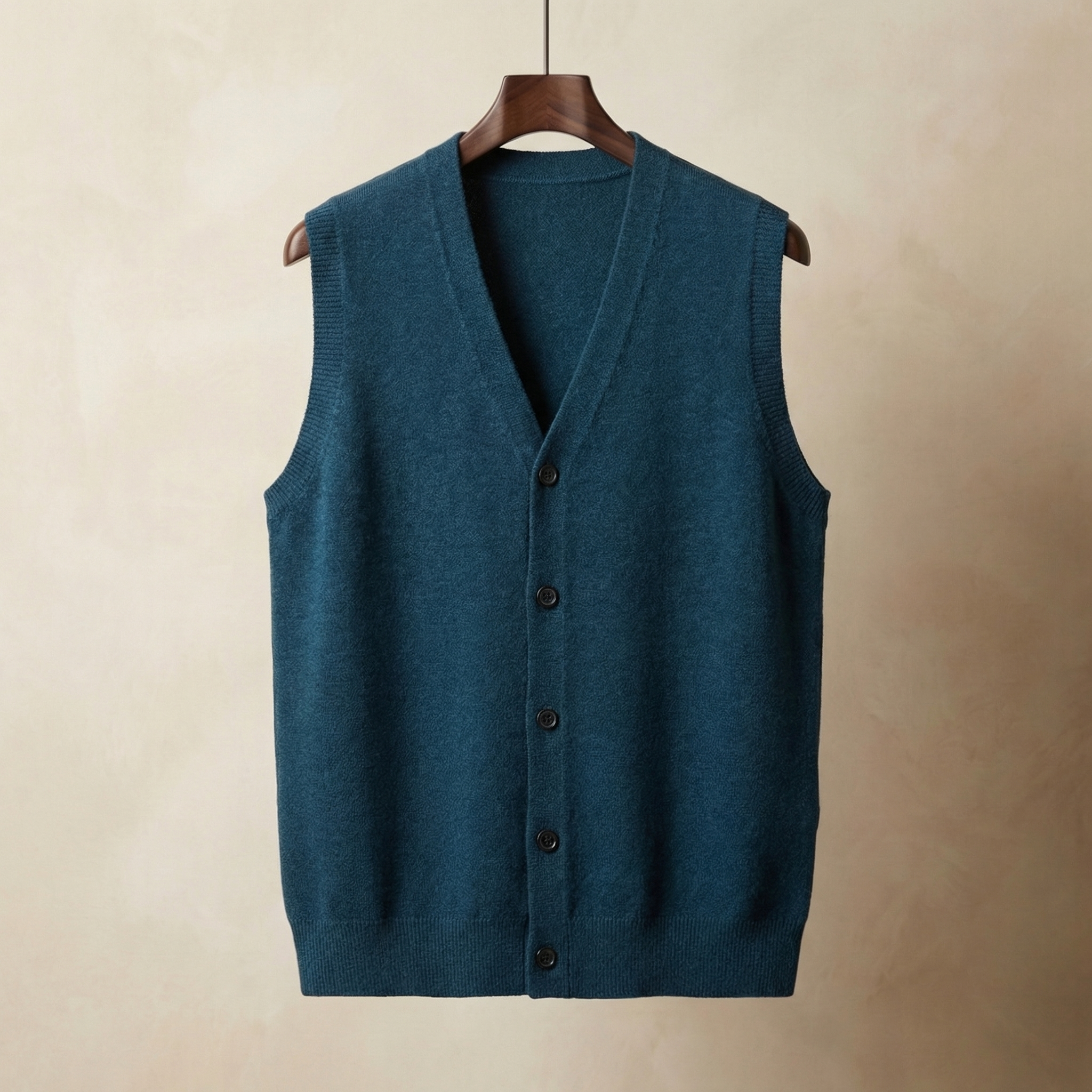Men's Knitted Vest, Sleeveless Single-Breasted Layering Piece
