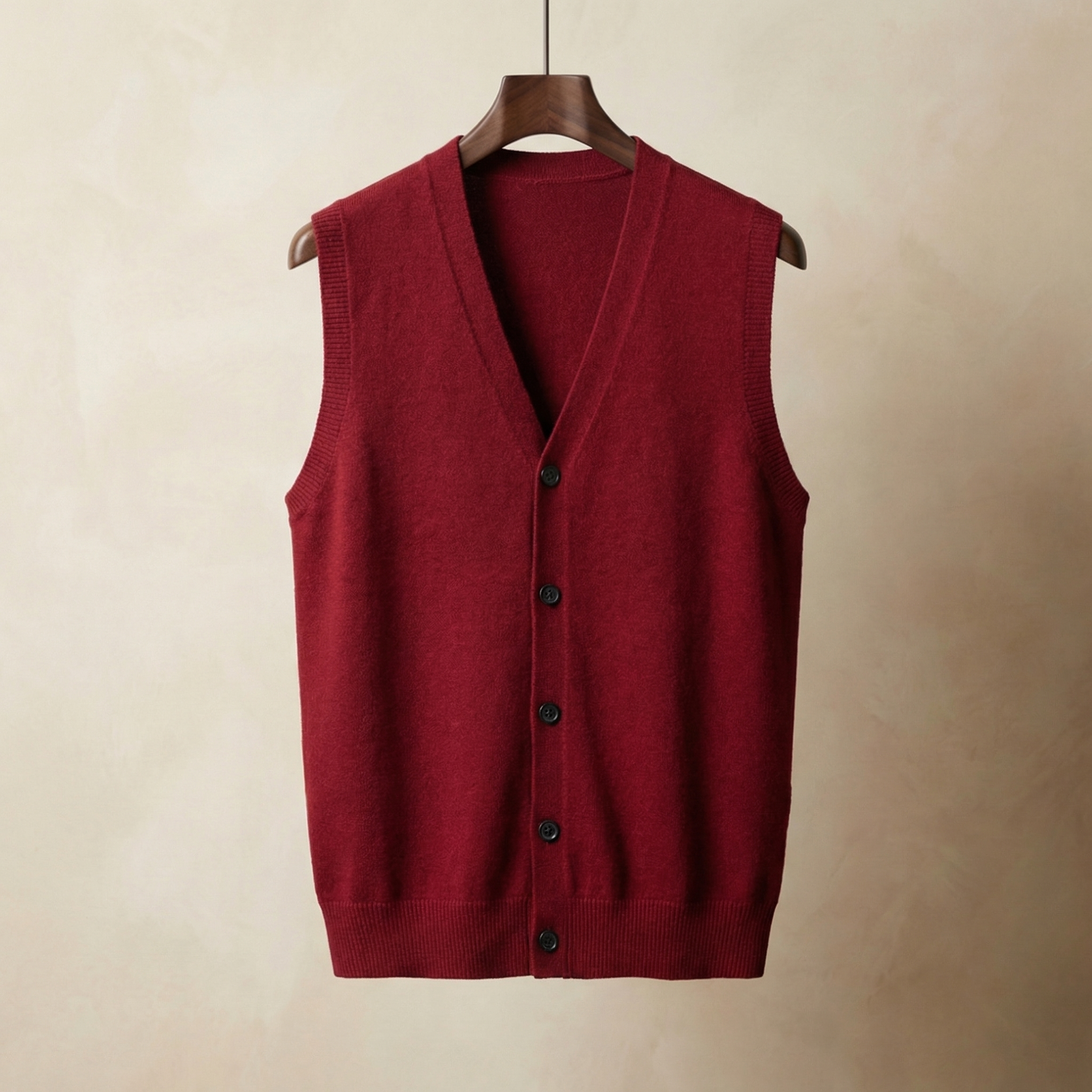 Men's Knitted Vest, Sleeveless Single-Breasted Layering Piece