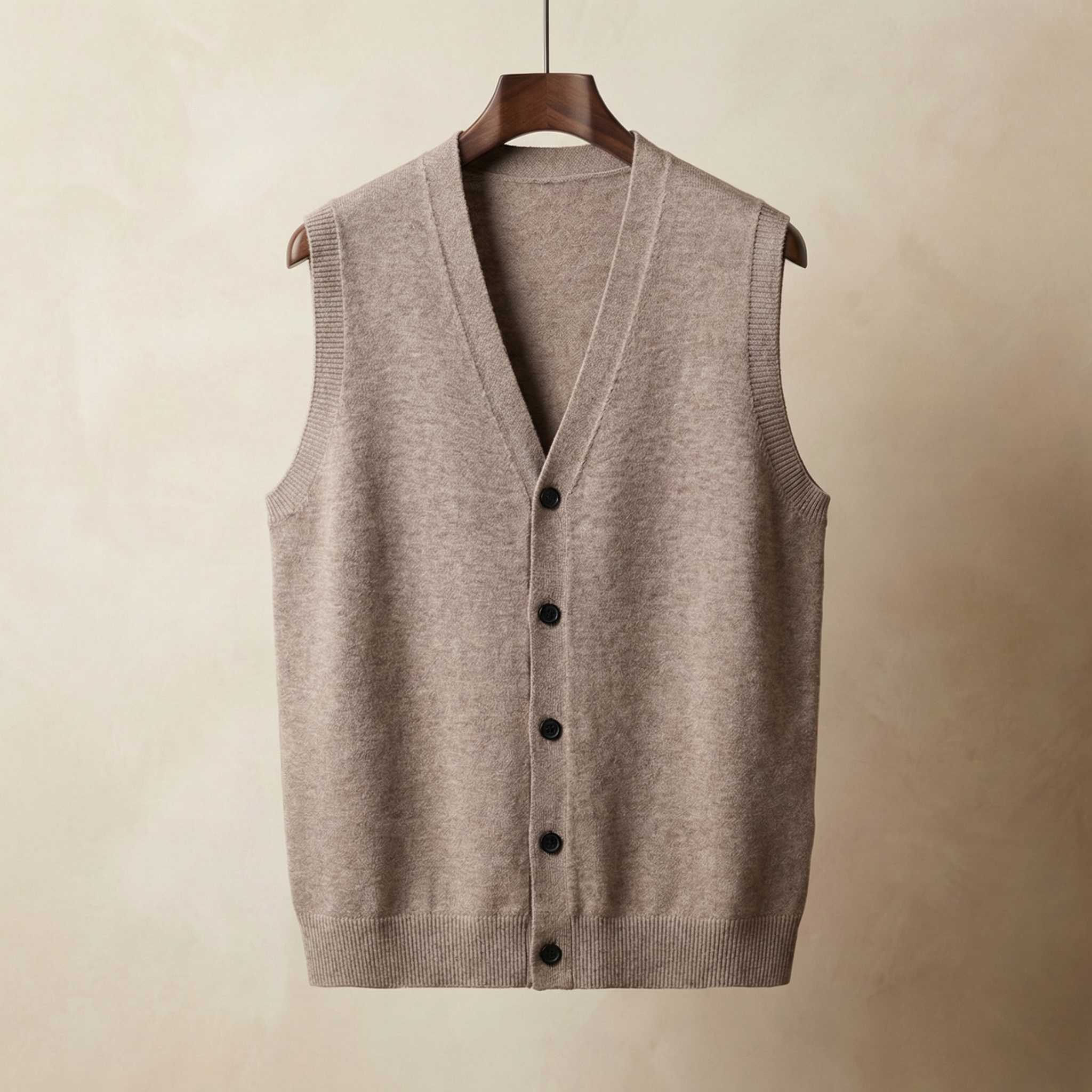 Men's Knitted Vest, Sleeveless Single-Breasted Layering Piece