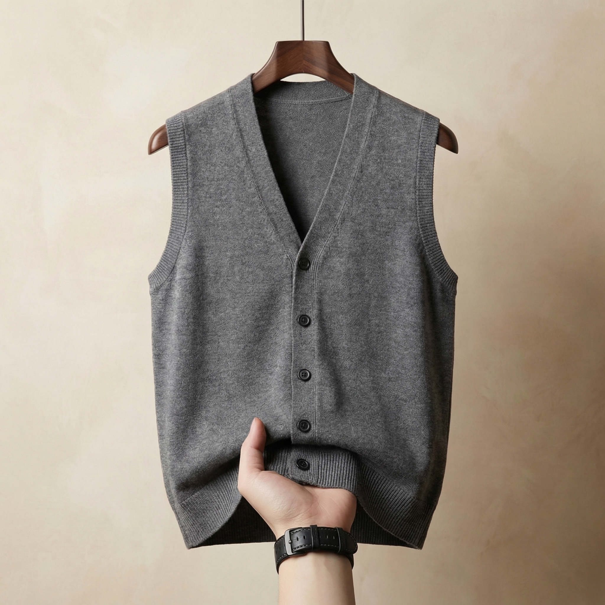 Men's Knitted Vest, Sleeveless Single-Breasted Layering Piece