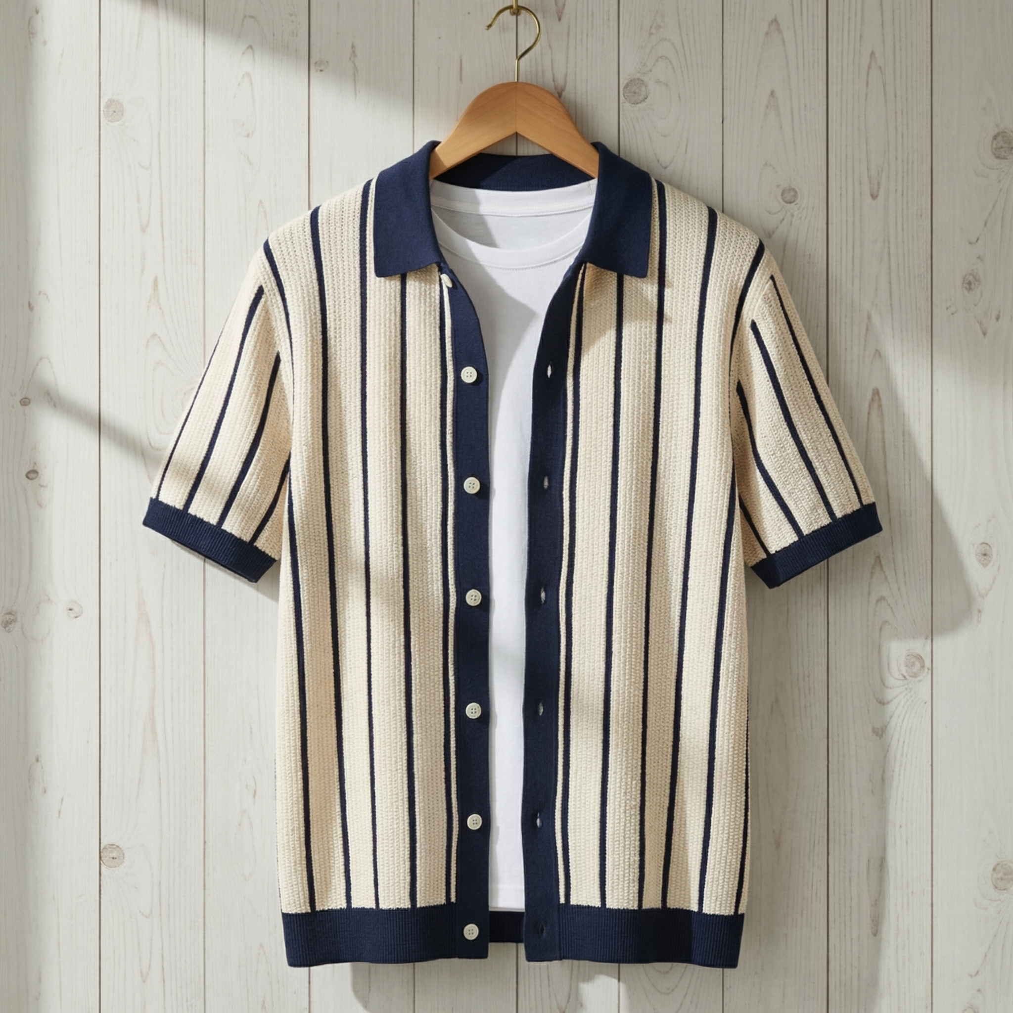 Rimini Knit Polo Shirt for Men, Striped Cotton Turn-Down Collar Top