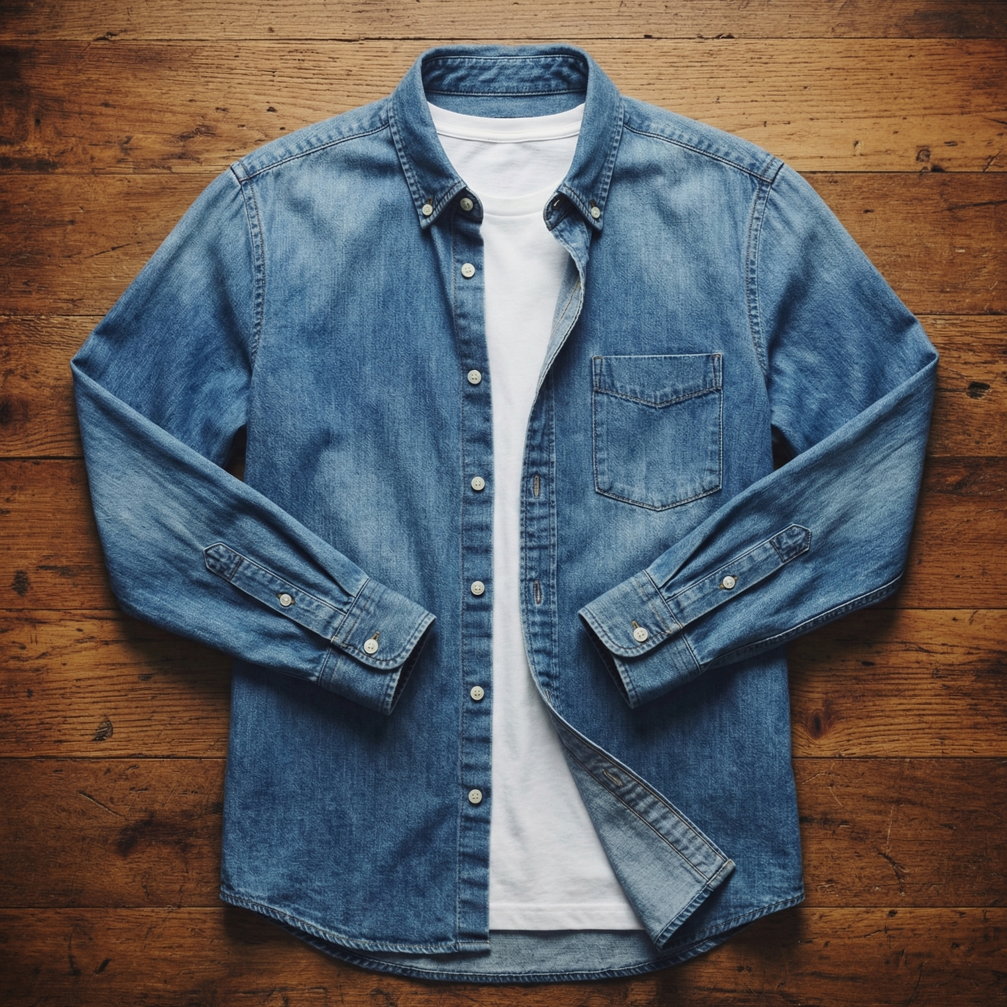 Men's Denim Shirt, Classic Cut Cotton Long-Sleeve Wardrobe Staple