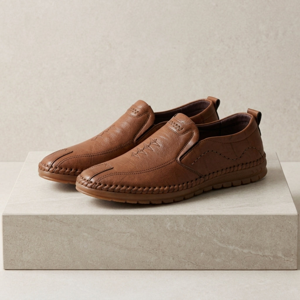 Evren Casual Leather Loafers for Men - Soft-Sole Slip-On Shoes