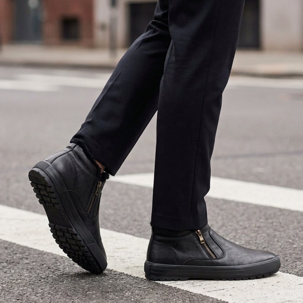 Hiro Leather High Top Boots for Men - Plush-Lined Platform Boots