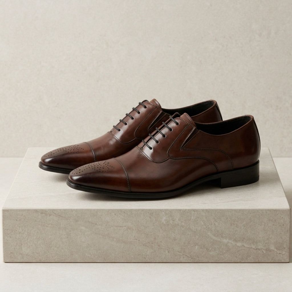 Halston Brogue Shoes for Men - Vintage Leather Lace-Up Dress Shoes