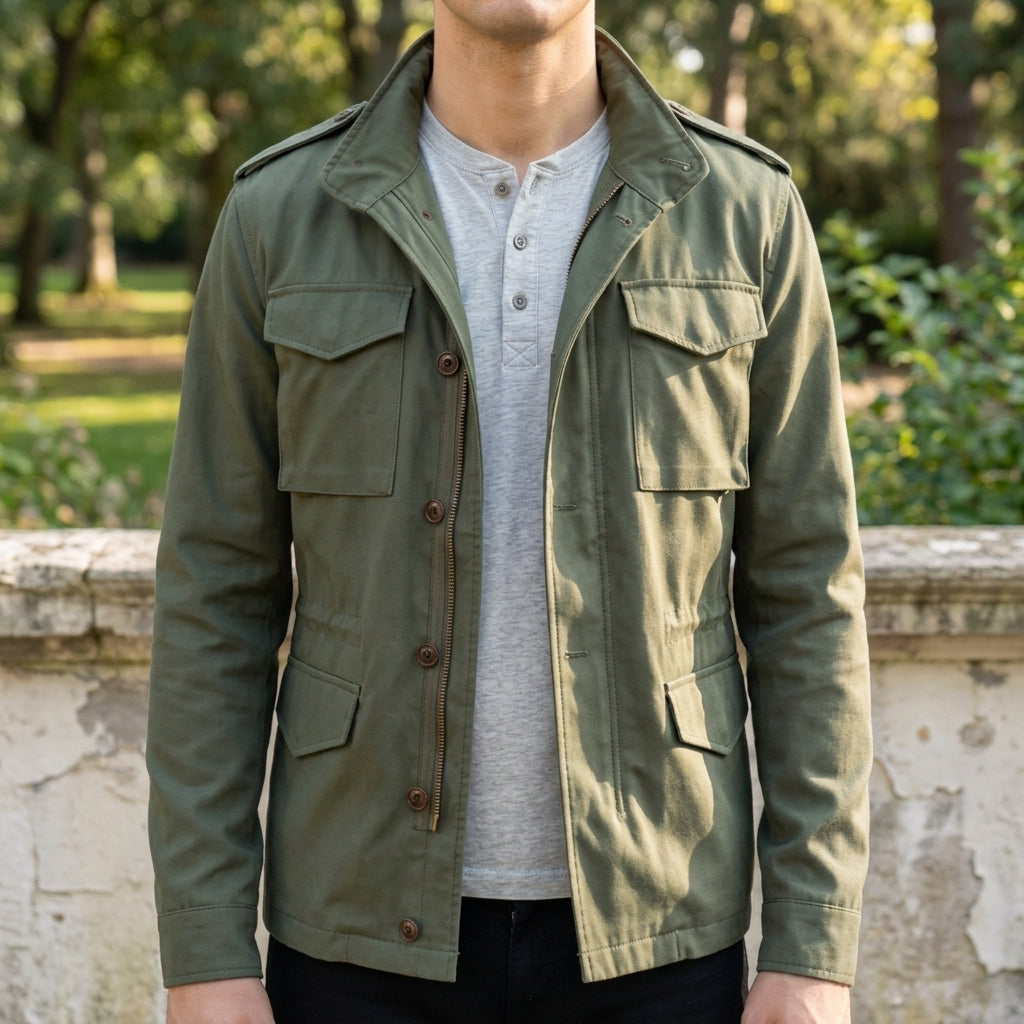 Calix Men's Jacket with Collar - Cotton Blend Jacket with Multiple Pockets
