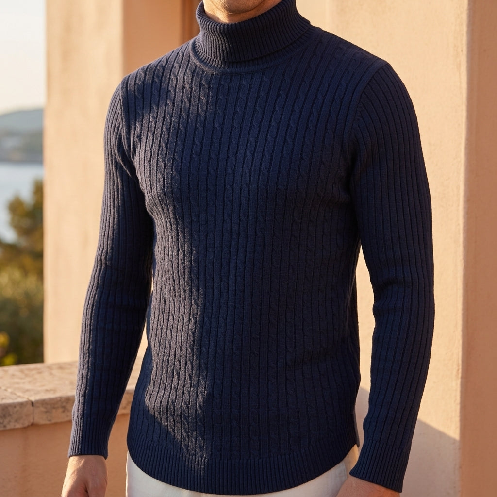 Cassian Men's Ribbed Turtleneck Sweater - Premium Cotton Blend Knit