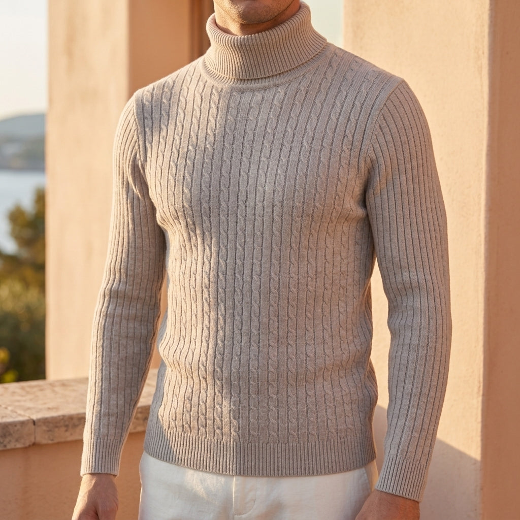 Cassian Men's Ribbed Turtleneck Sweater - Premium Cotton Blend Knit