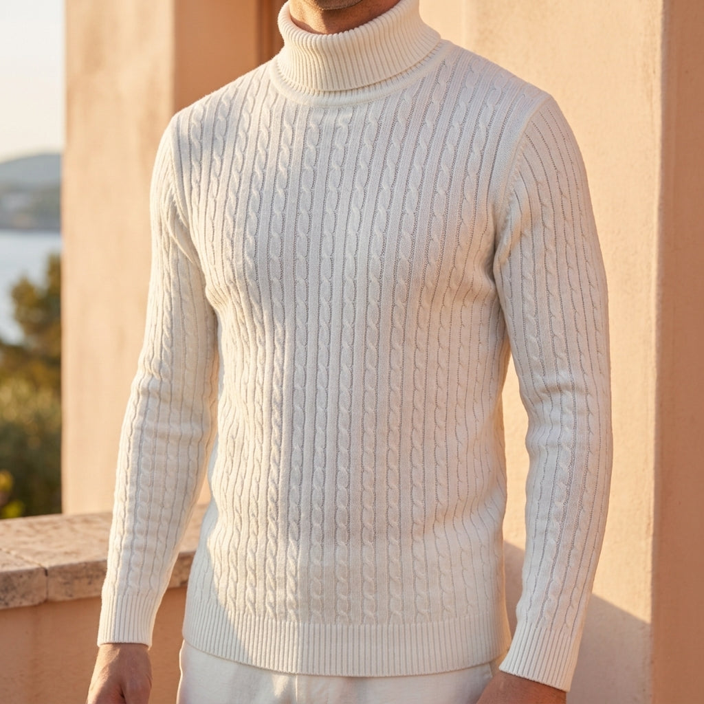 Cassian Men's Ribbed Turtleneck Sweater - Premium Cotton Blend Knit