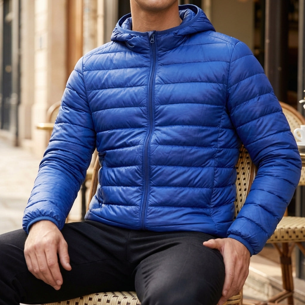 Cassiel Men's Quilted Puffer Jacket - Lightweight Hooded Cotton Blend Coat